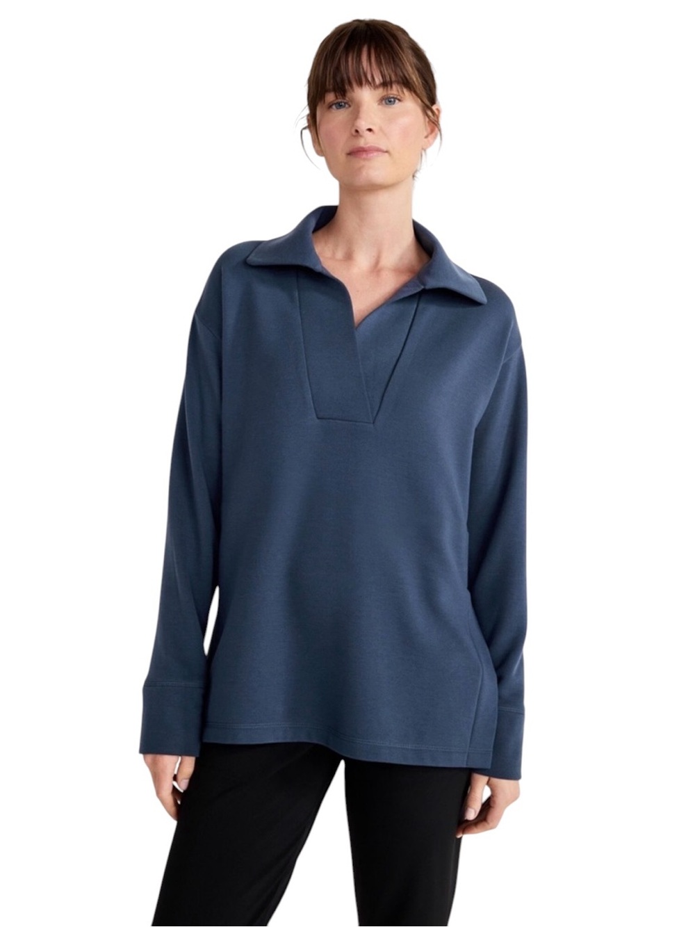 Haven Well Within Navy Fleece Pullover Large Loungewear Cozy Johnny Collar